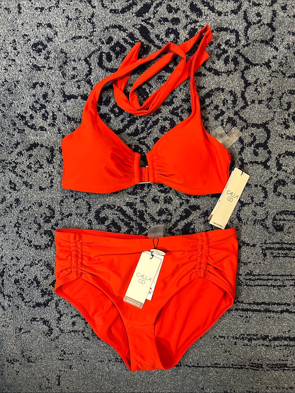 NWT CALIA Red Halter Bikini Set - High Waist Swim Top & Bottom size medium